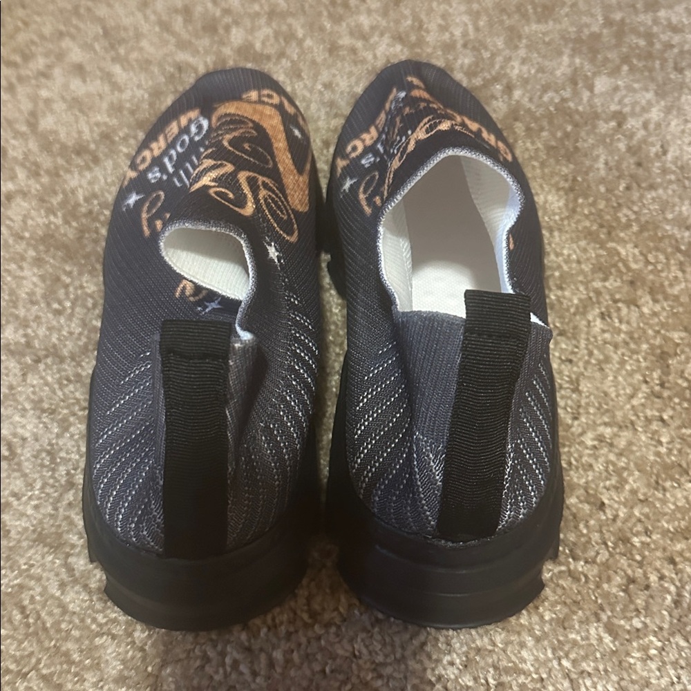 Black Slip-On Shoes with Gold Graphic - Picture 2 of 5